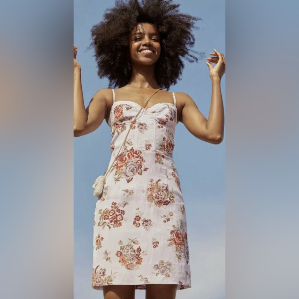 BROCK COLLECTION X H&M Lyocell/Linen Powder Pink Floral Bustier Dress M Cottage